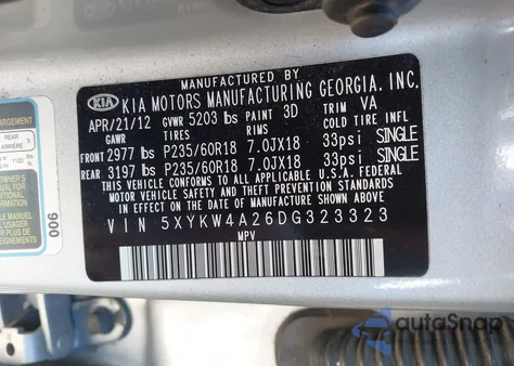 2013 Kia Sorento Sx from USA, damaged, VIN 5XYKW4A26DG323323